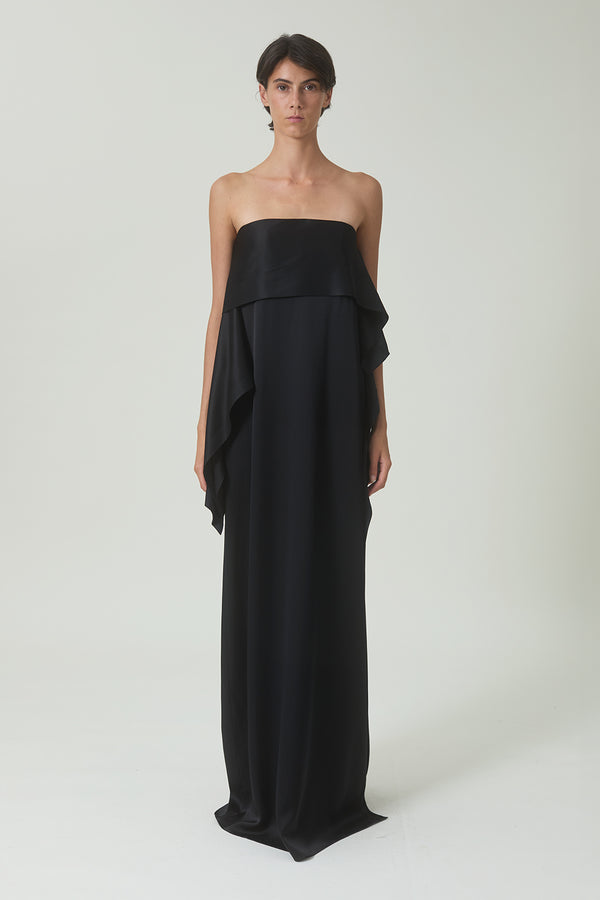 Luz Dress in Black Satin