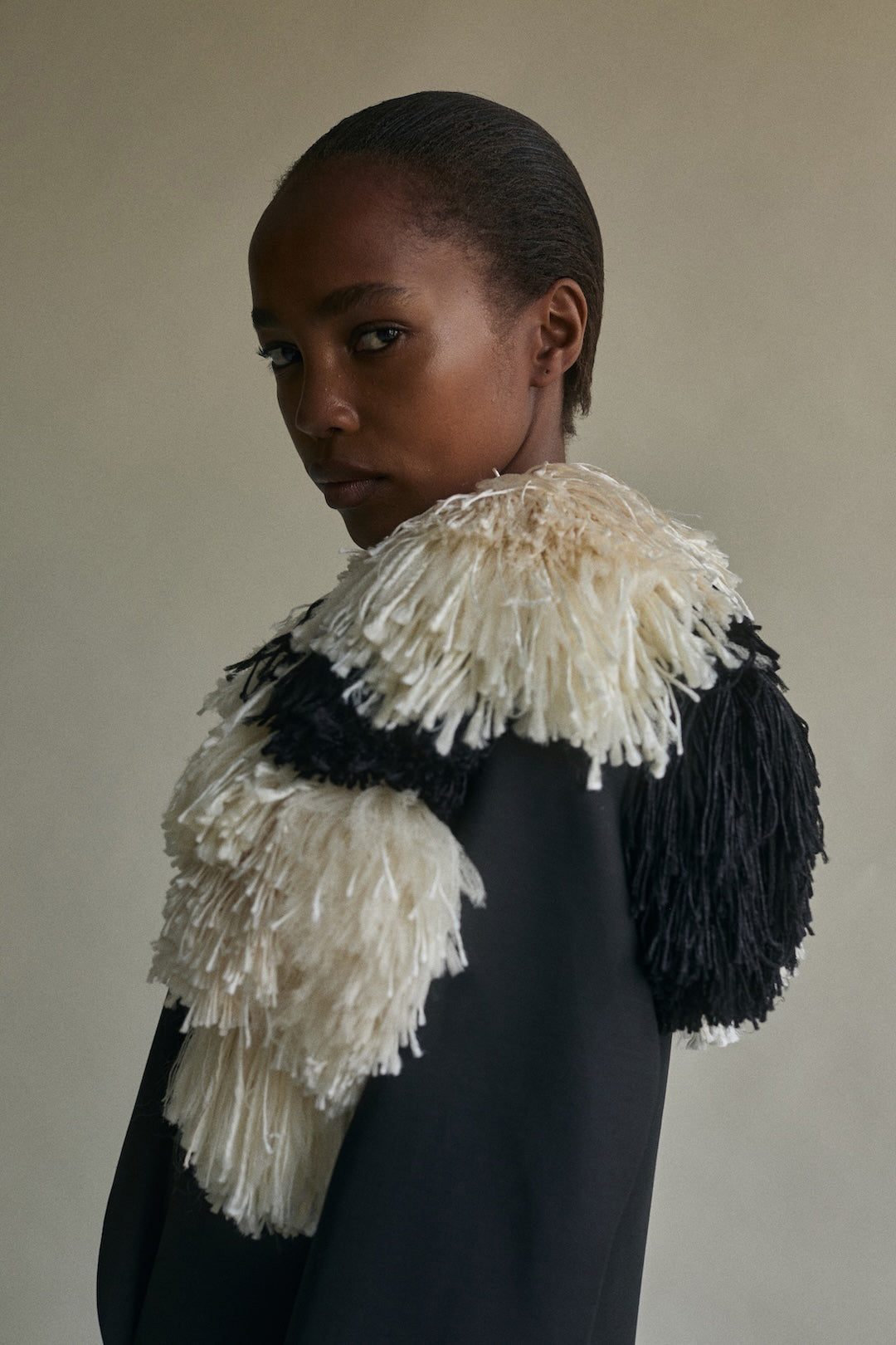 Pom Pom Brooch in Ivory & Black