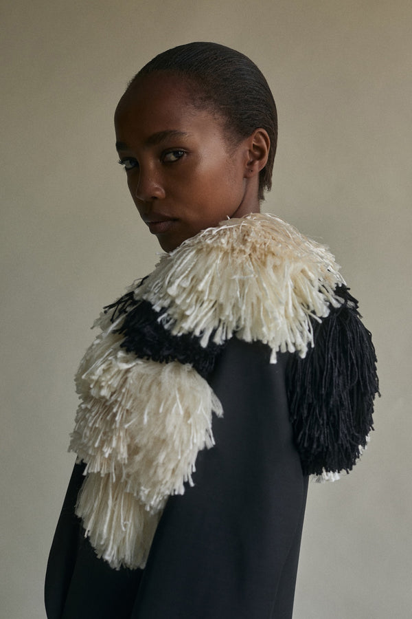 Pom Pom Brooch in Ivory & Black