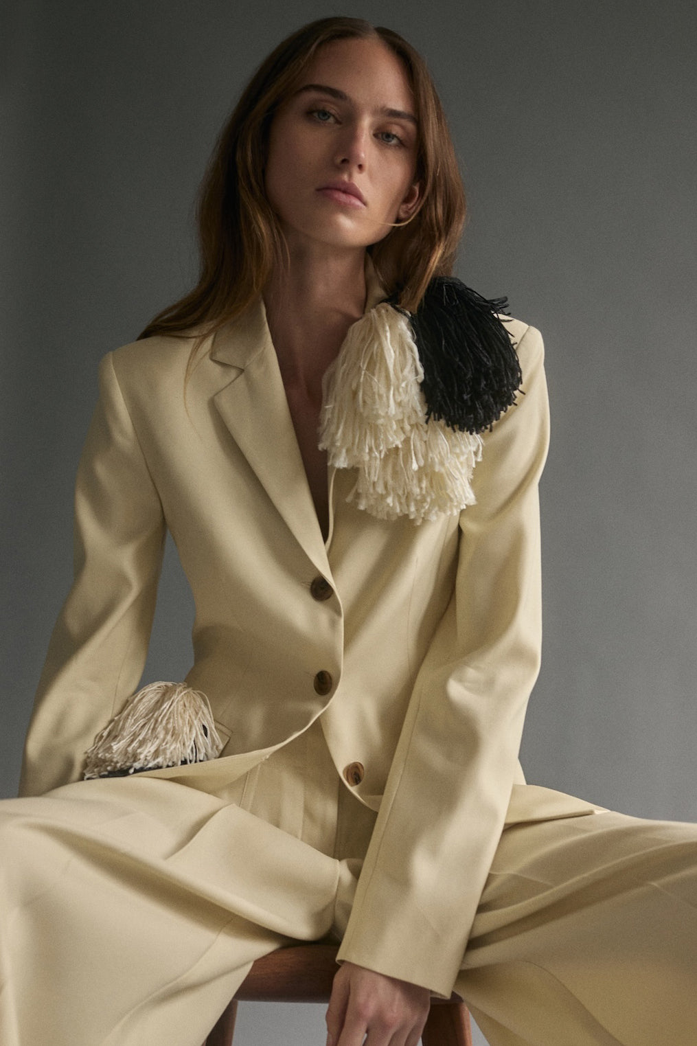 Pom Pom Brooch in Ivory & Black