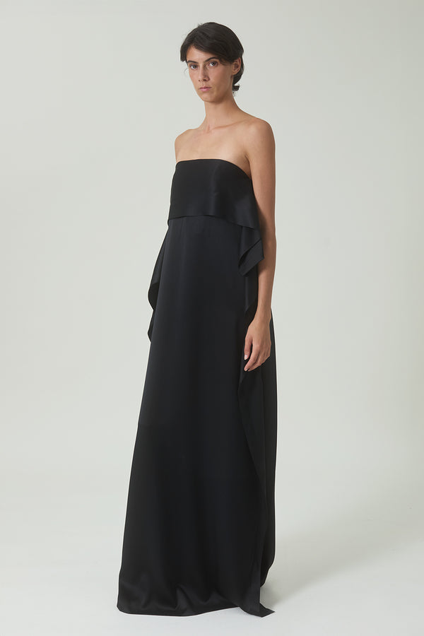 Luz Dress in Black Satin