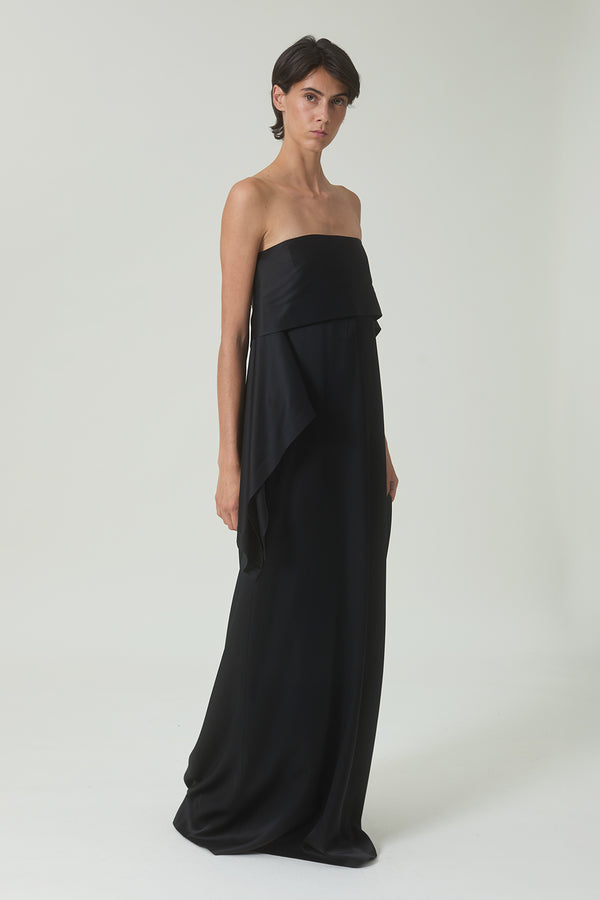 Luz Dress in Black Satin