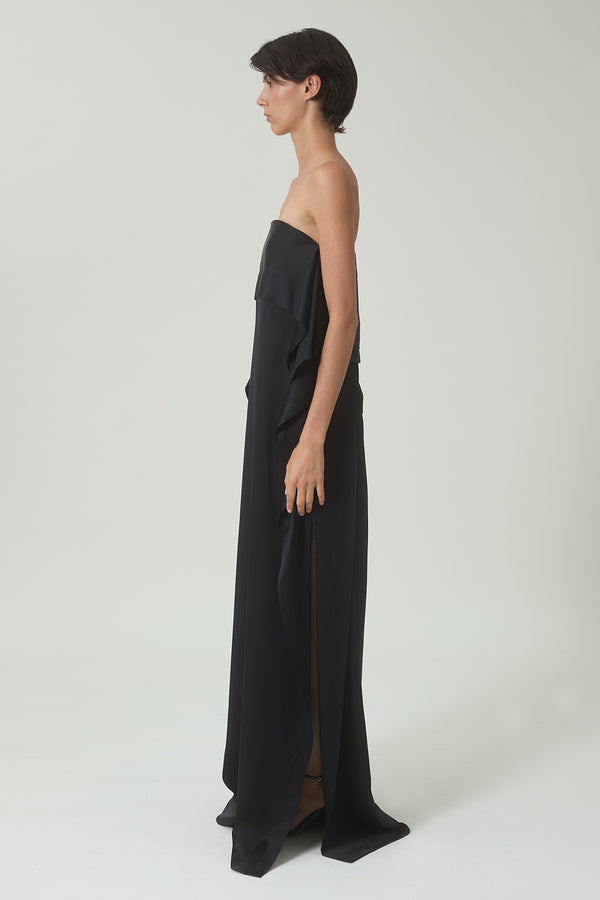 Luz Dress in Black Satin