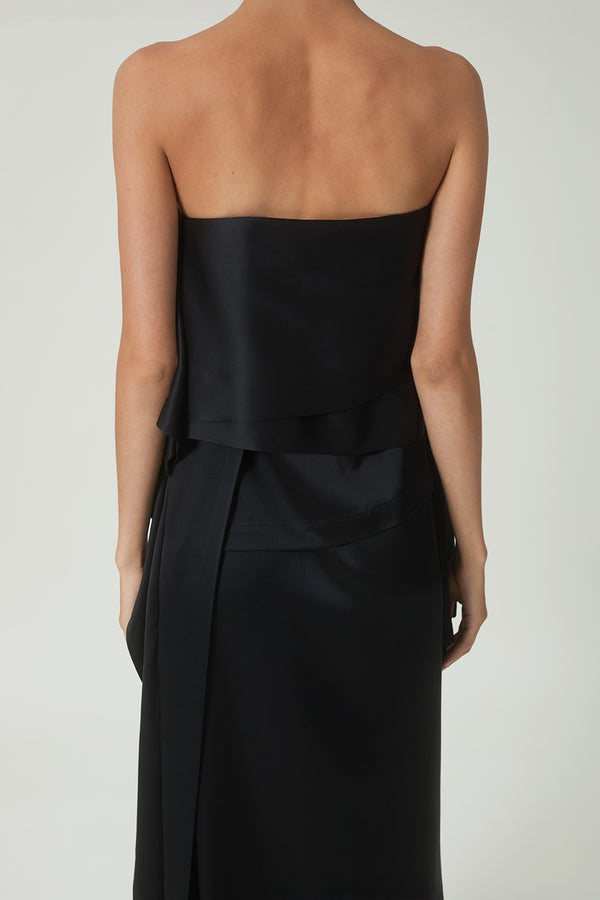 Luz Dress in Black Satin