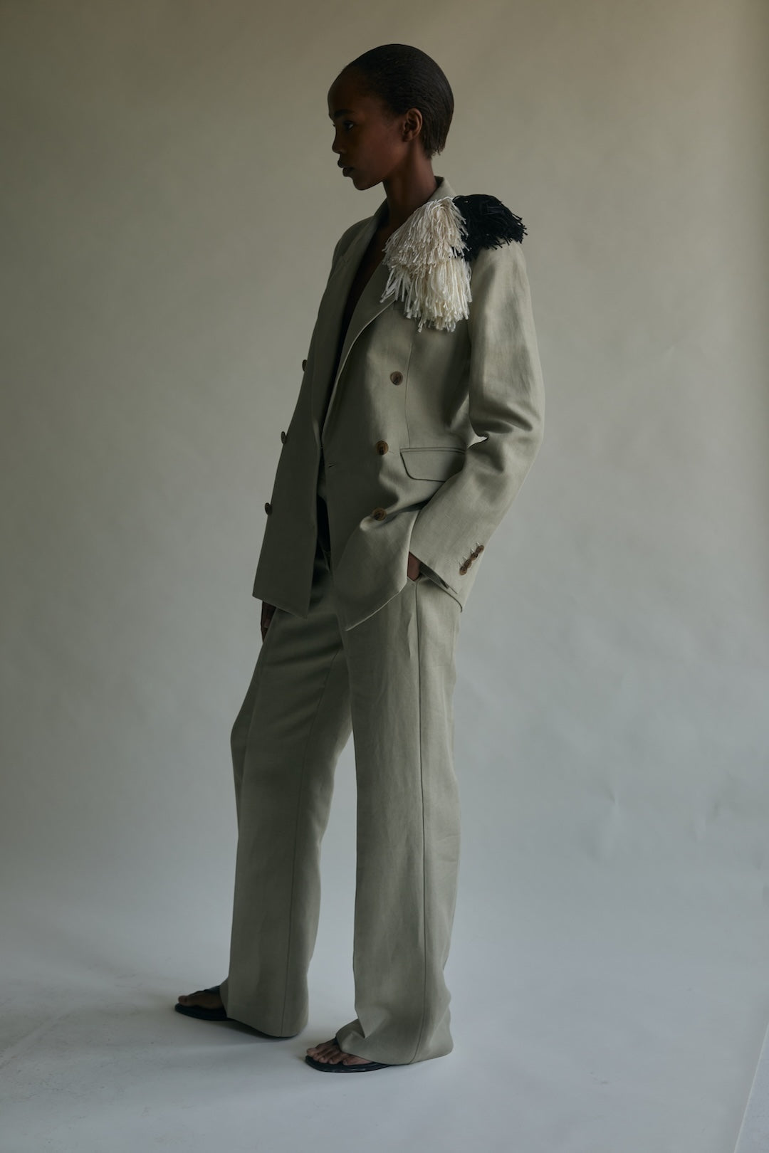 Pom Pom Brooch in Ivory & Black