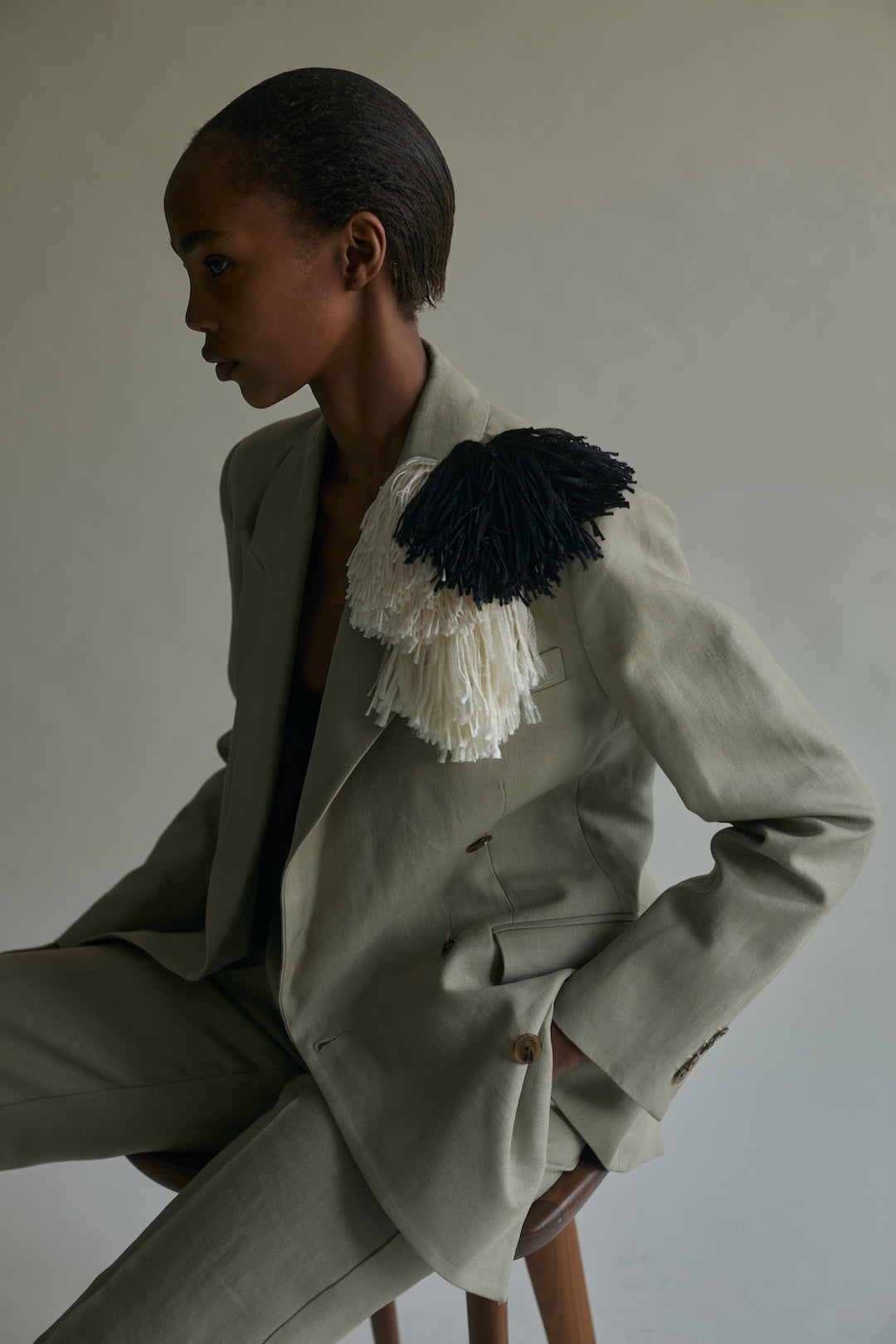 Pom Pom Brooch in Ivory & Black