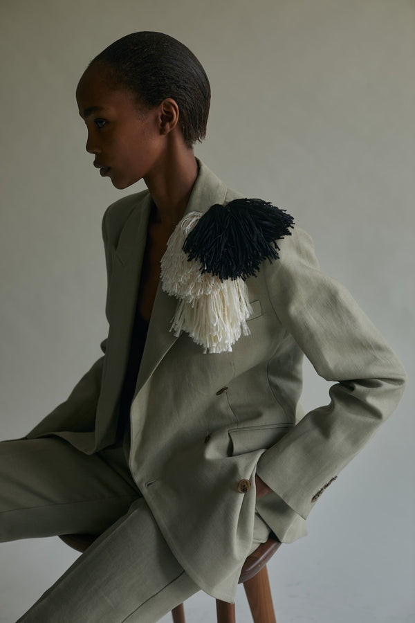 Pom Pom Brooch in Ivory & Black