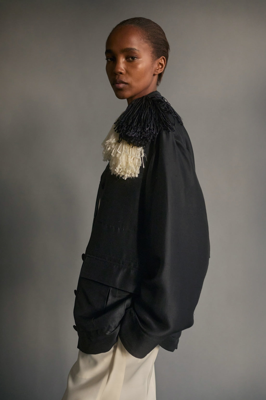 Pom Pom Brooch in Ivory & Black